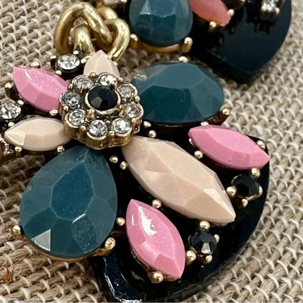 J. CREW Signed Necklace Pink, Deep Green Lucite Crystal Hopes & Dreams Statement